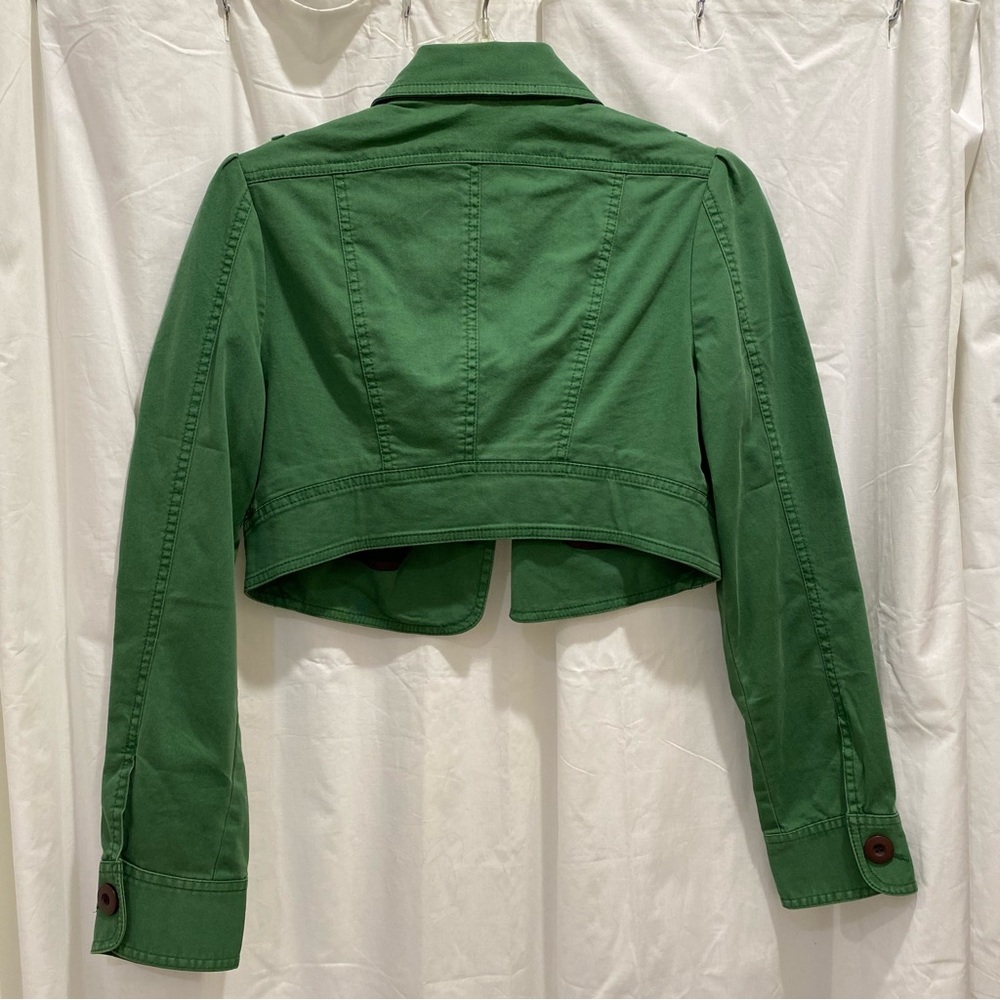 London Jean Chino Stretch Green Cropped Jean Jacket Size S - Picture 2 of 9